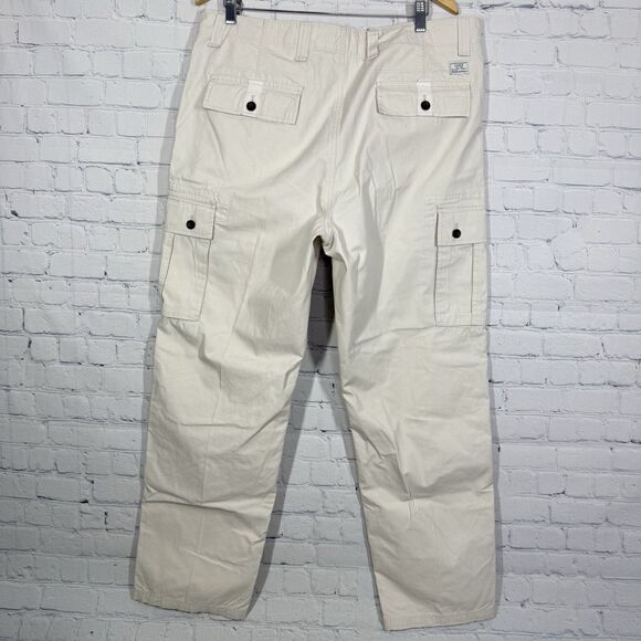 Vintage Chaps Cargo Pants Men 36X32 Beige Carpenter Loose Double Knee Work Wear - Picture 3 of 13